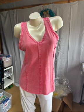 Washed Pink V-Neck Tank Top - Women